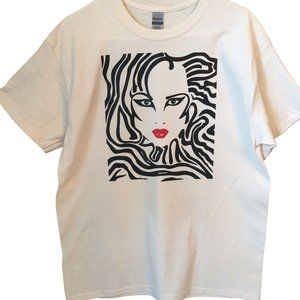 T Shirt Woman Face Abstract Line Art Tattoo Black Hair Unisex Standard L NEW NWO
